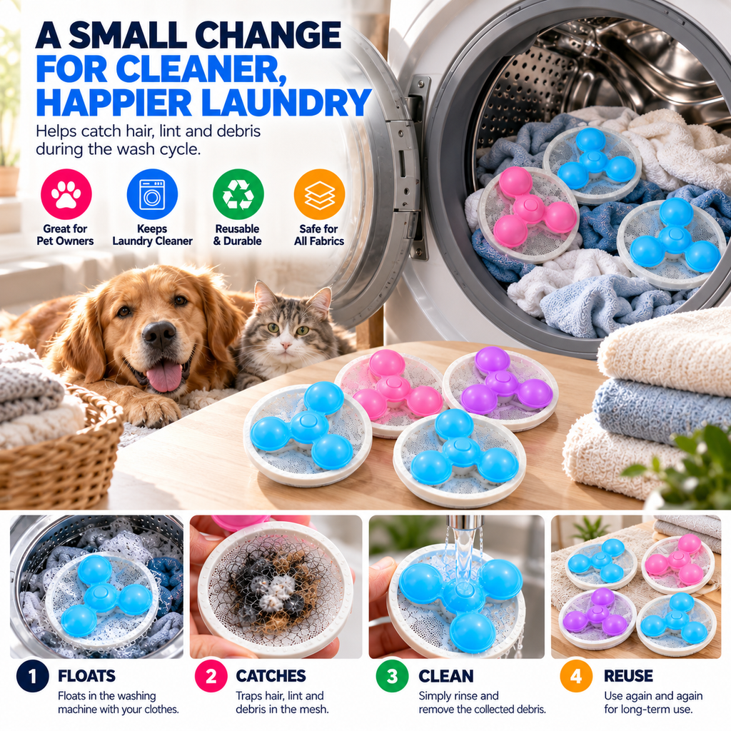 Washing Machine Hair & Lint Filter – Reusable 4 Pc