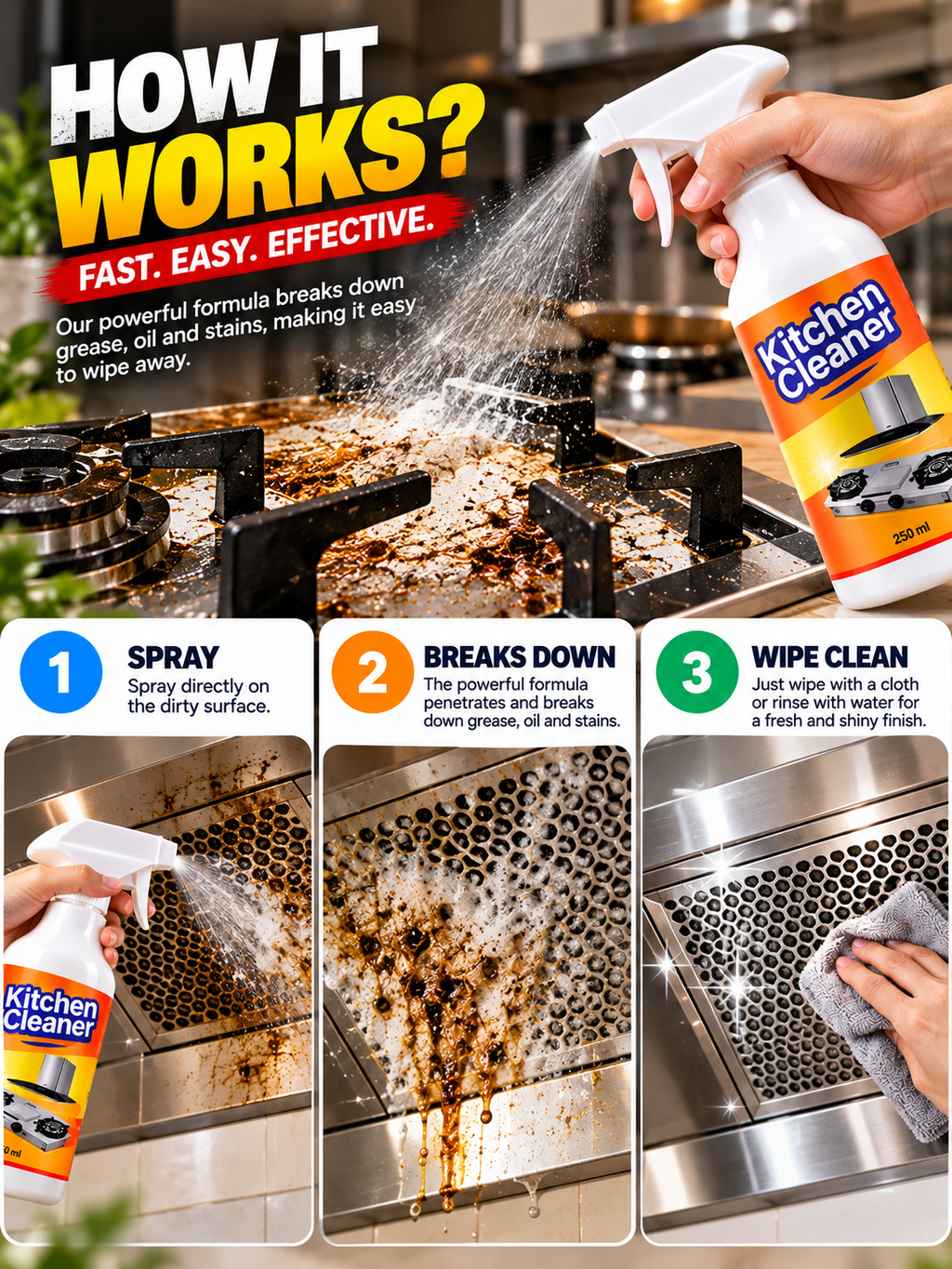 Kitchen & Bathroom Cleaner – Multipurpose Grease & Stain Remover | Pack of 2