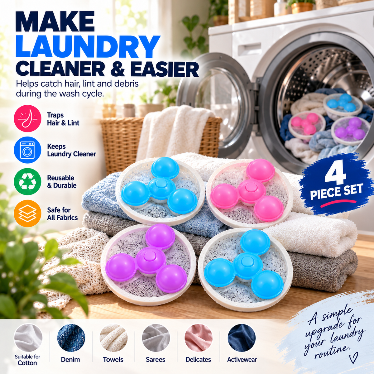Washing Machine Hair & Lint Filter – Reusable 4 Pc